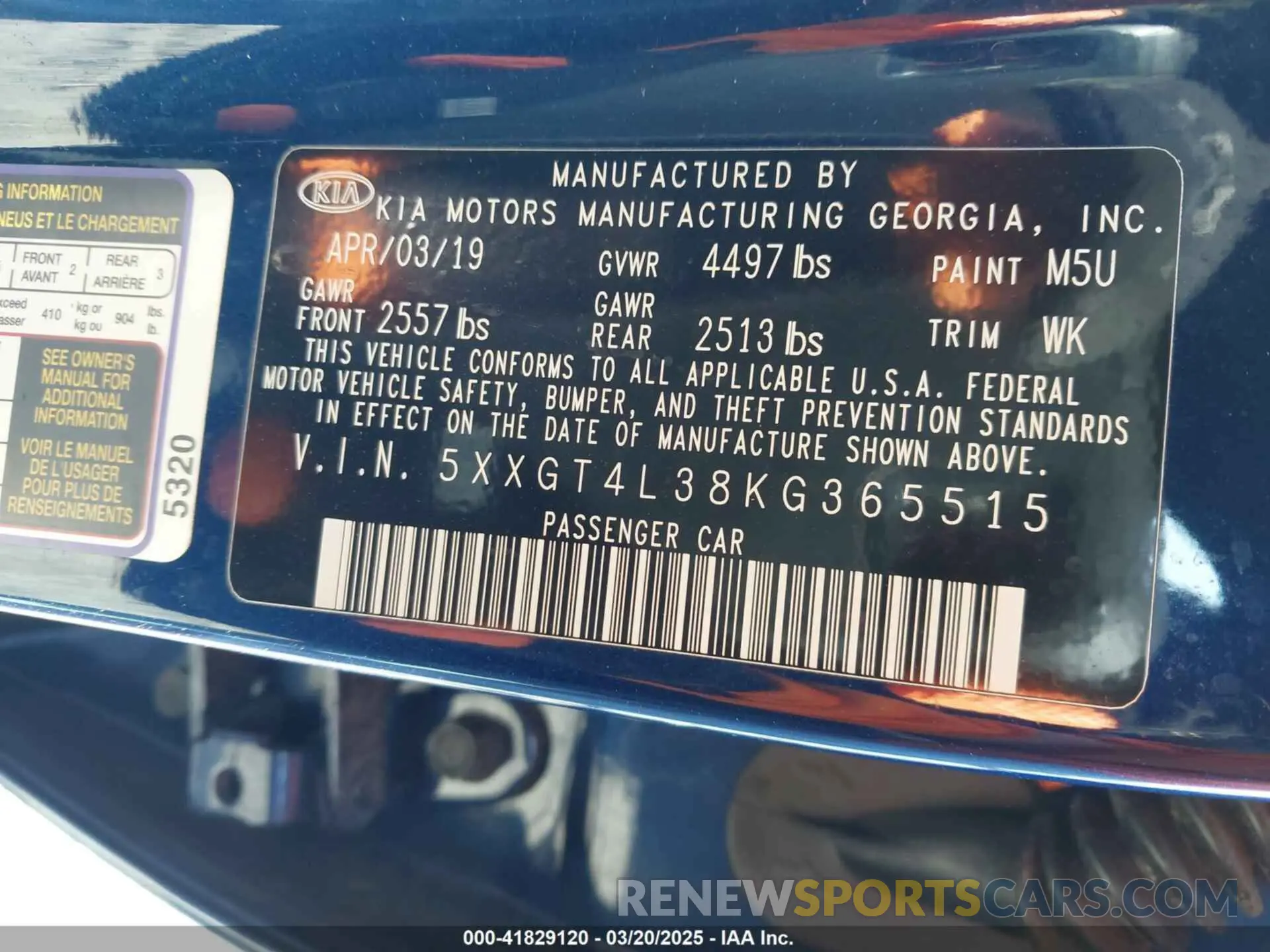 9 Photograph of a damaged car 5XXGT4L38KG365515 KIA OPTIMA 2019