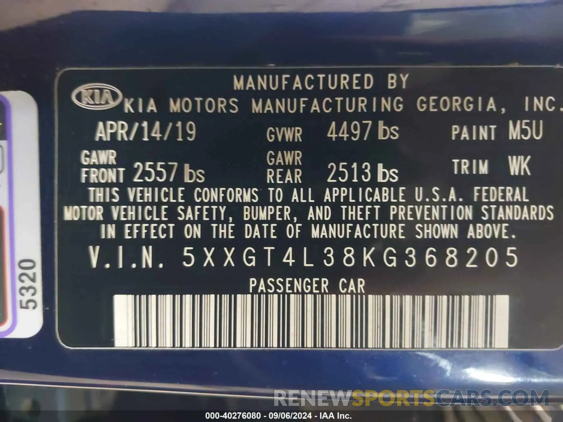 9 Photograph of a damaged car 5XXGT4L38KG368205 KIA OPTIMA 2019