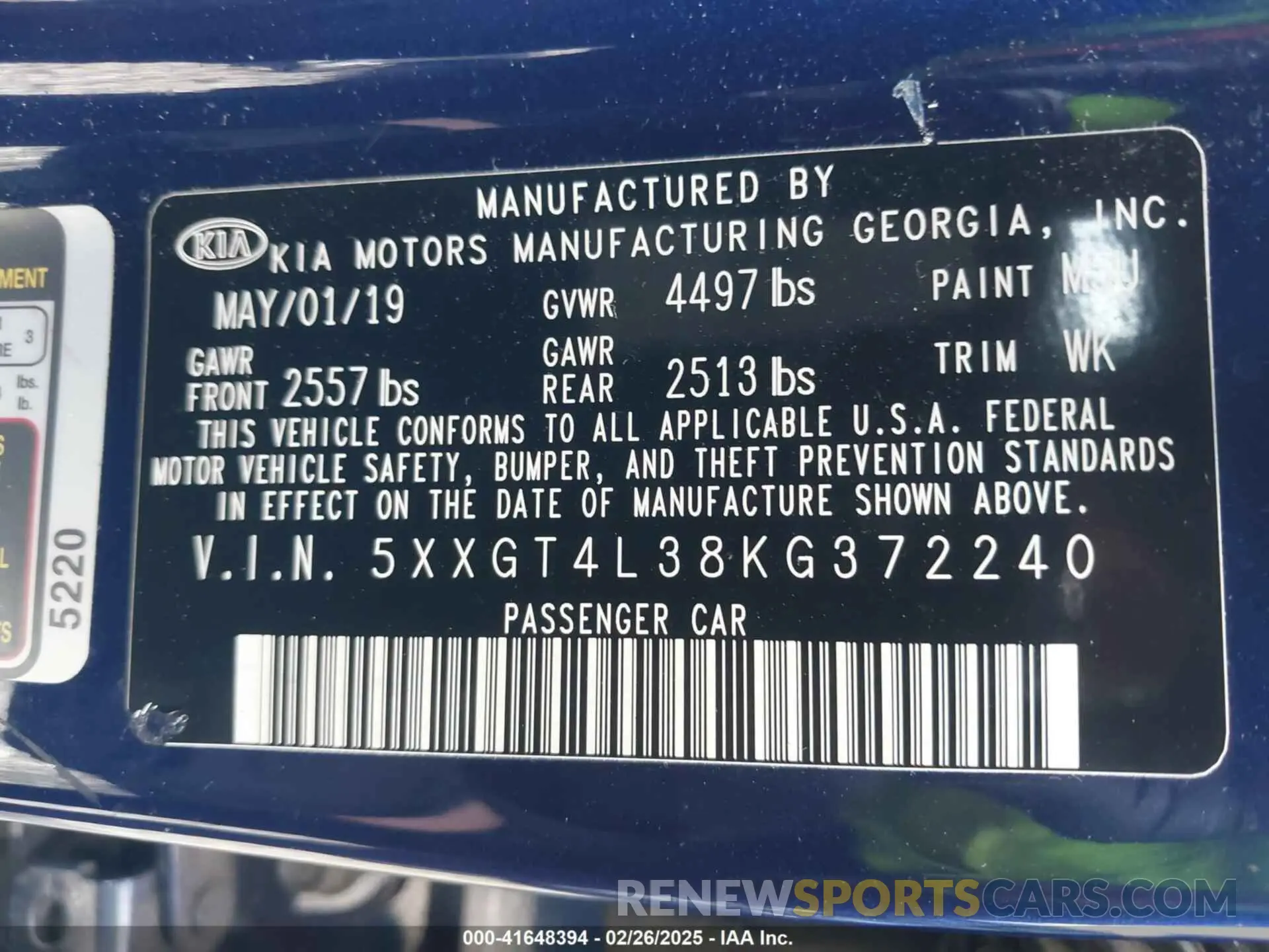 9 Photograph of a damaged car 5XXGT4L38KG372240 KIA OPTIMA 2019