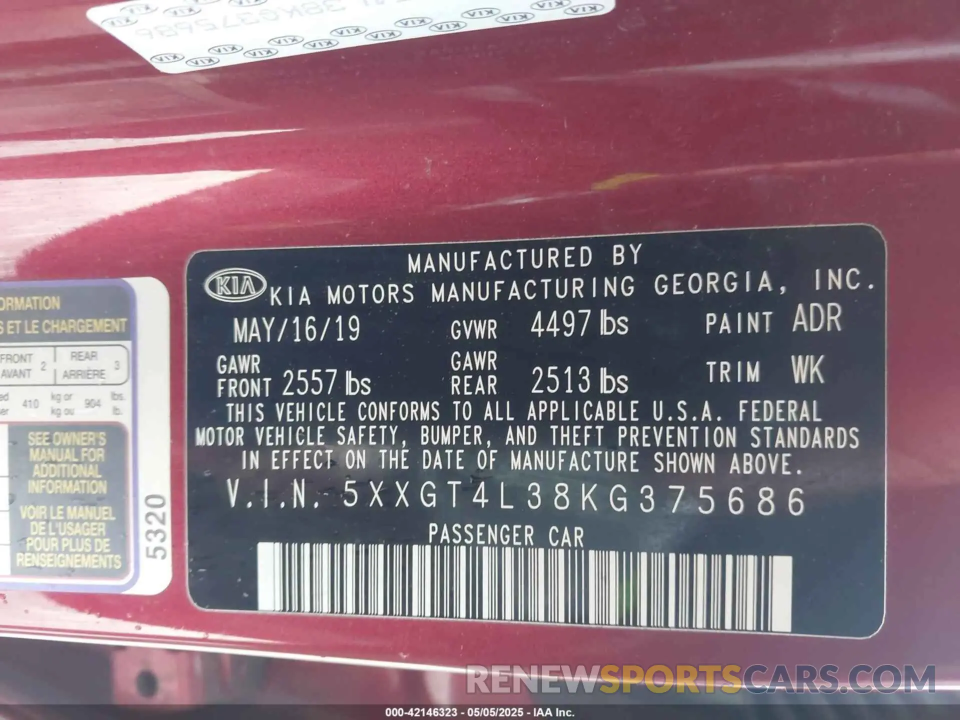 9 Photograph of a damaged car 5XXGT4L38KG375686 KIA OPTIMA 2019