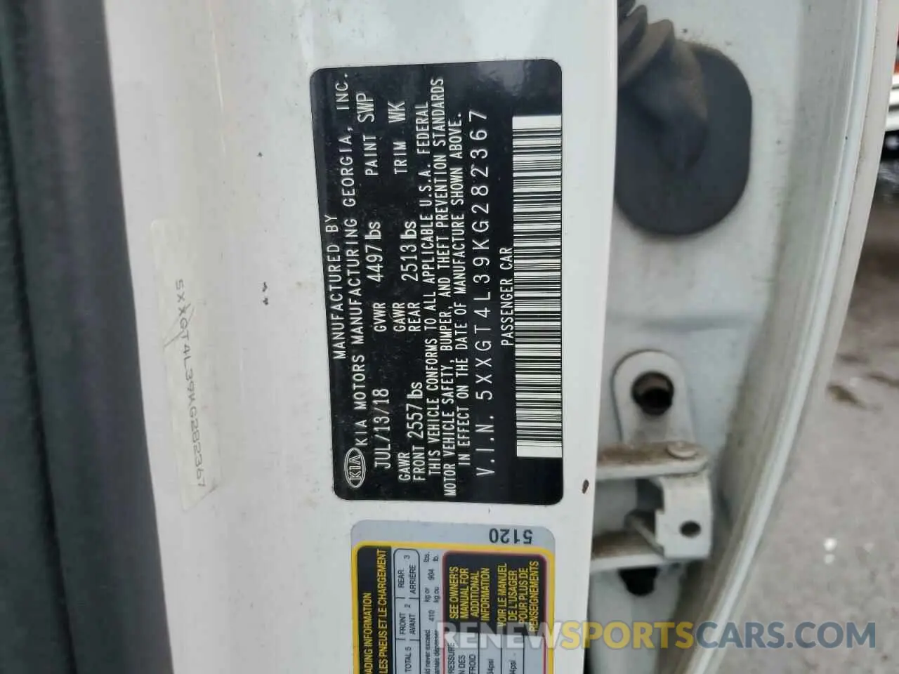 13 Photograph of a damaged car 5XXGT4L39KG282367 KIA OPTIMA 2019