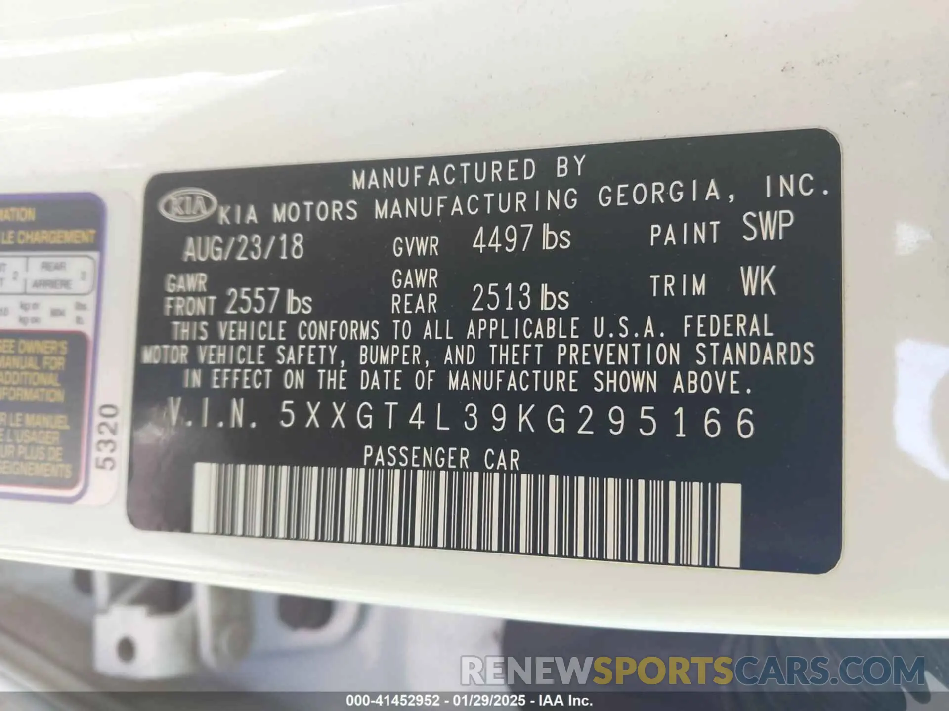 9 Photograph of a damaged car 5XXGT4L39KG295166 KIA OPTIMA 2019