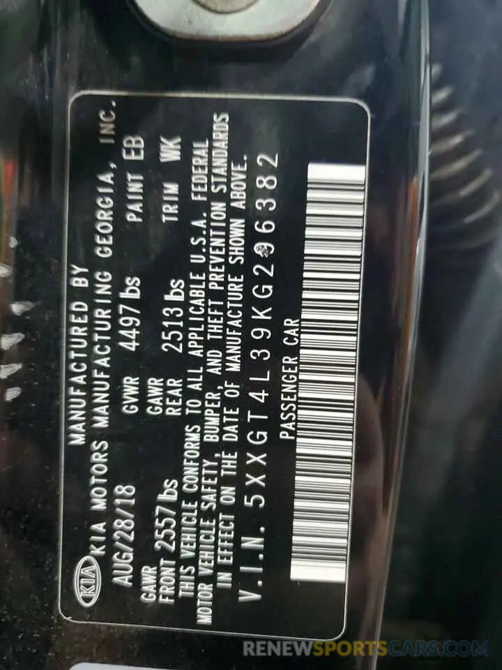13 Photograph of a damaged car 5XXGT4L39KG296382 KIA OPTIMA 2019