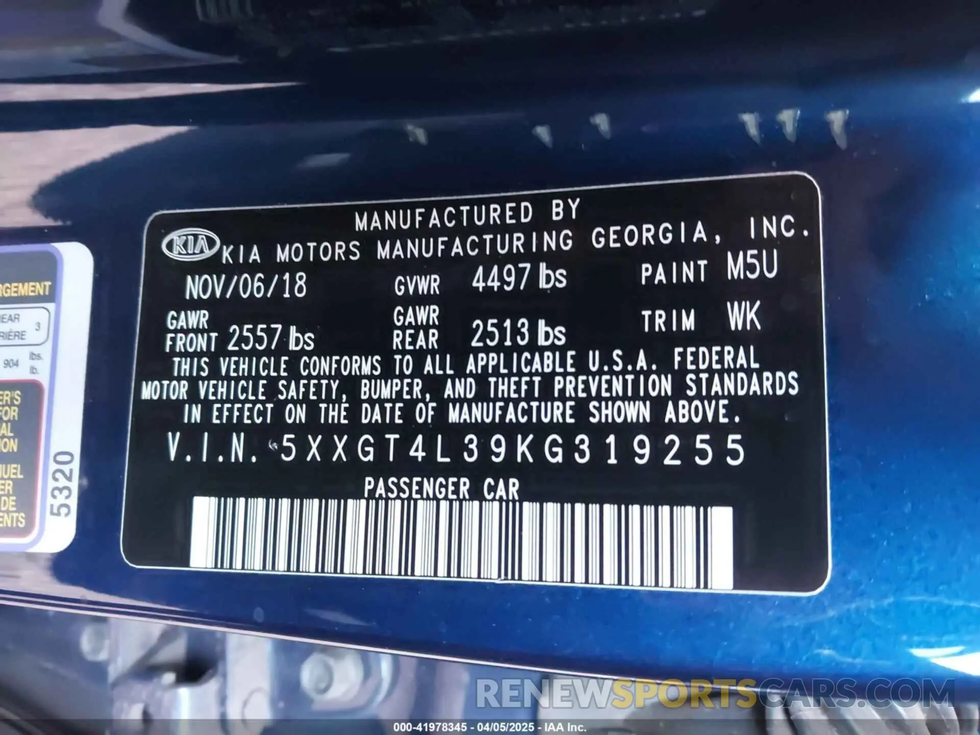 9 Photograph of a damaged car 5XXGT4L39KG319255 KIA OPTIMA 2019