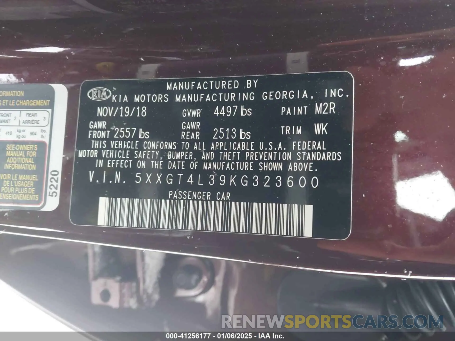 9 Photograph of a damaged car 5XXGT4L39KG323600 KIA OPTIMA 2019