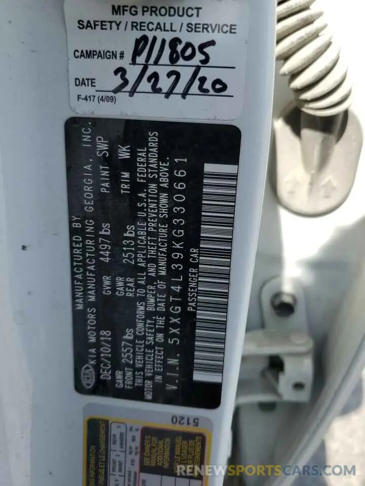12 Photograph of a damaged car 5XXGT4L39KG330661 KIA OPTIMA 2019