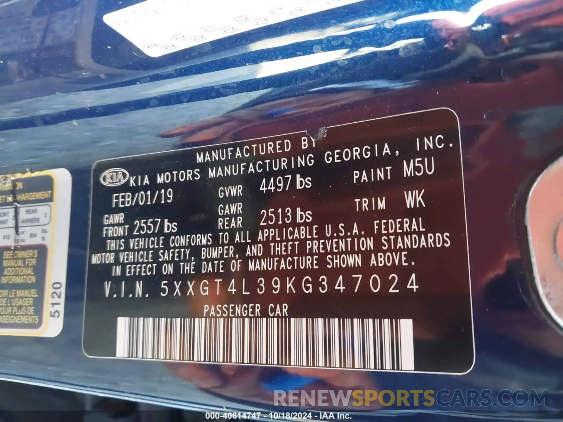 9 Photograph of a damaged car 5XXGT4L39KG347024 KIA OPTIMA 2019