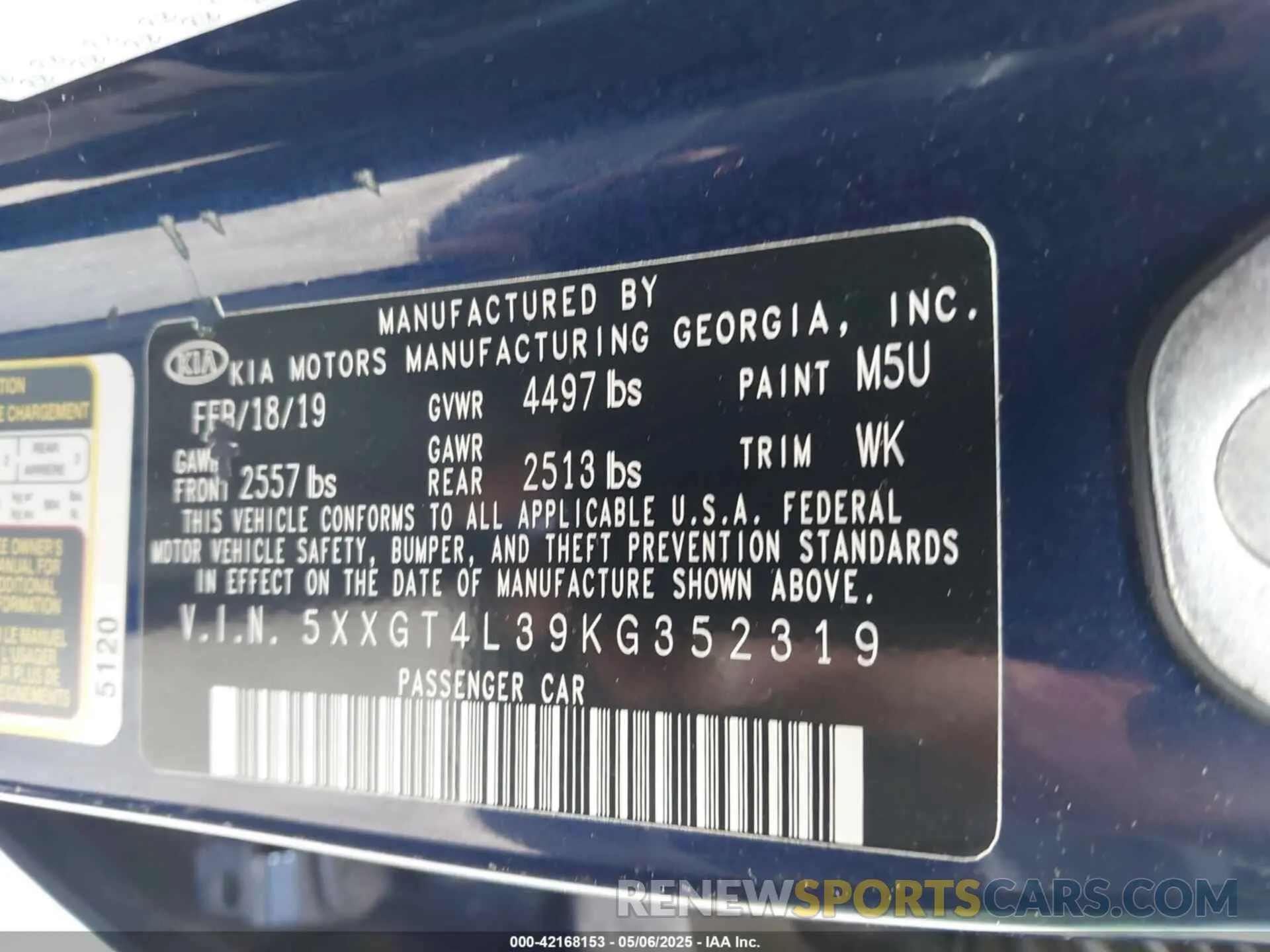 9 Photograph of a damaged car 5XXGT4L39KG352319 KIA OPTIMA 2019