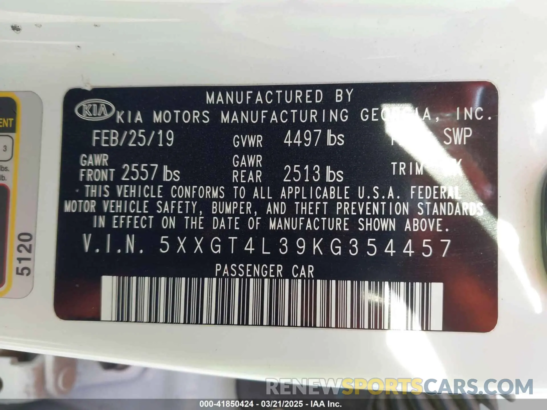 9 Photograph of a damaged car 5XXGT4L39KG354457 KIA OPTIMA 2019
