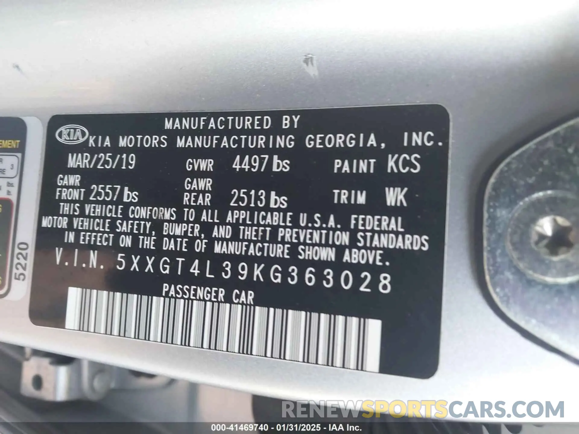 9 Photograph of a damaged car 5XXGT4L39KG363028 KIA OPTIMA 2019