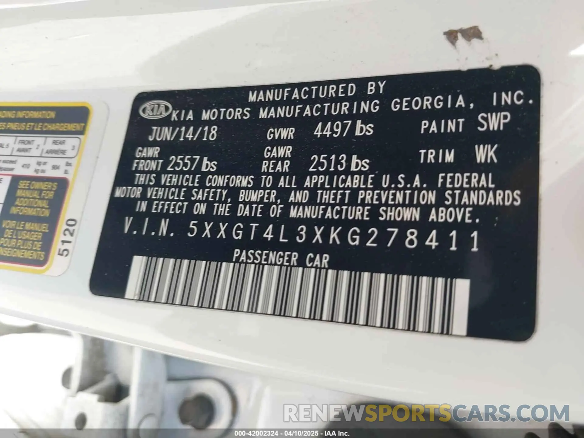 9 Photograph of a damaged car 5XXGT4L3XKG278411 KIA OPTIMA 2019