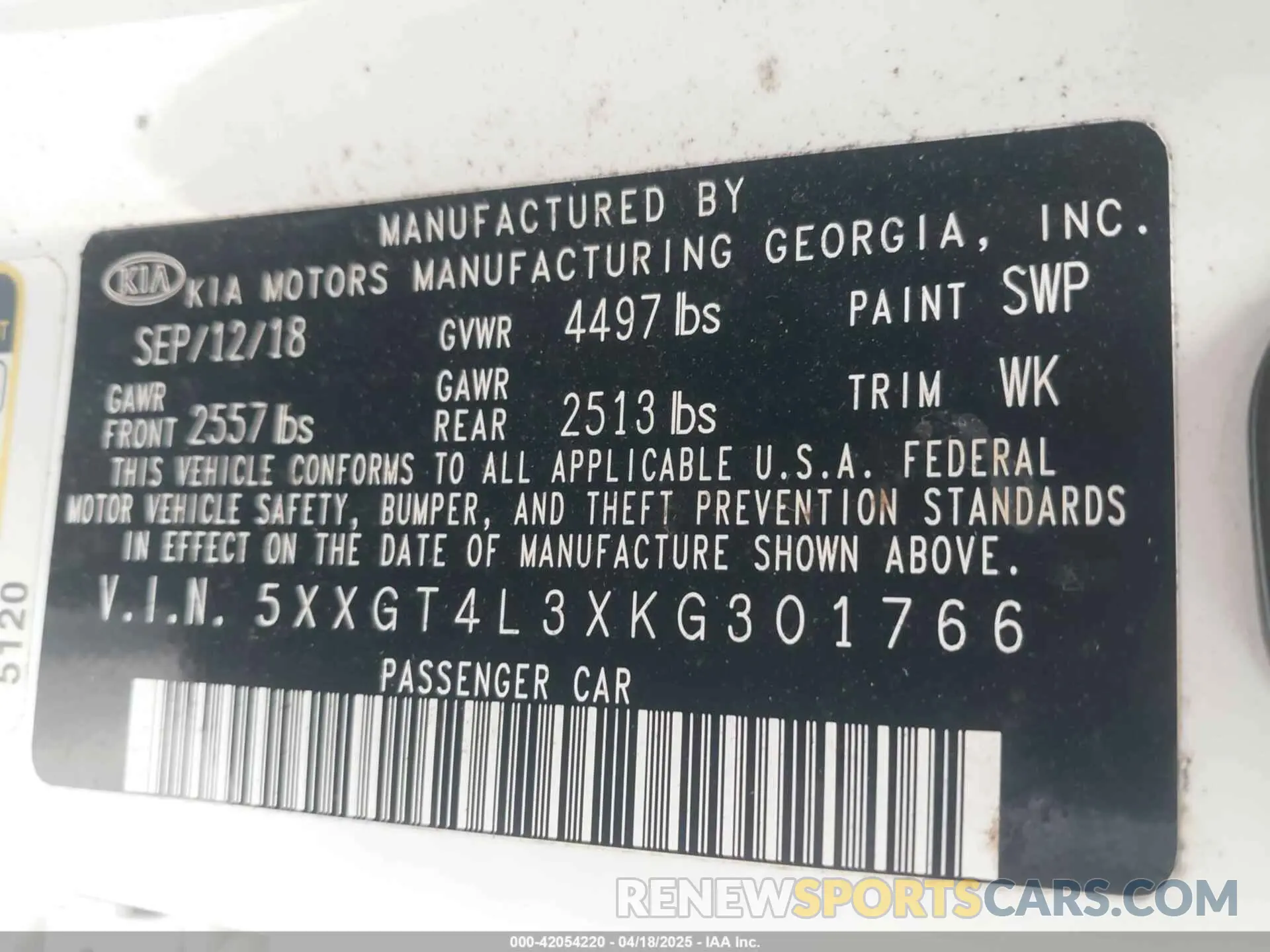 9 Photograph of a damaged car 5XXGT4L3XKG301766 KIA OPTIMA 2019
