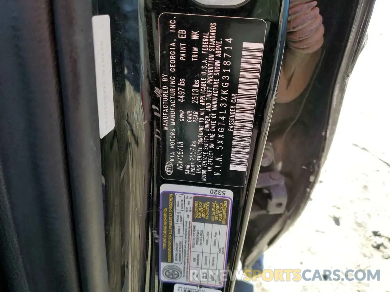 12 Photograph of a damaged car 5XXGT4L3XKG318714 KIA OPTIMA 2019