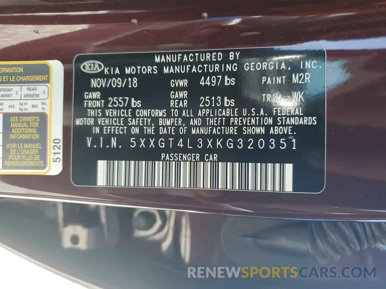 13 Photograph of a damaged car 5XXGT4L3XKG320351 KIA OPTIMA 2019