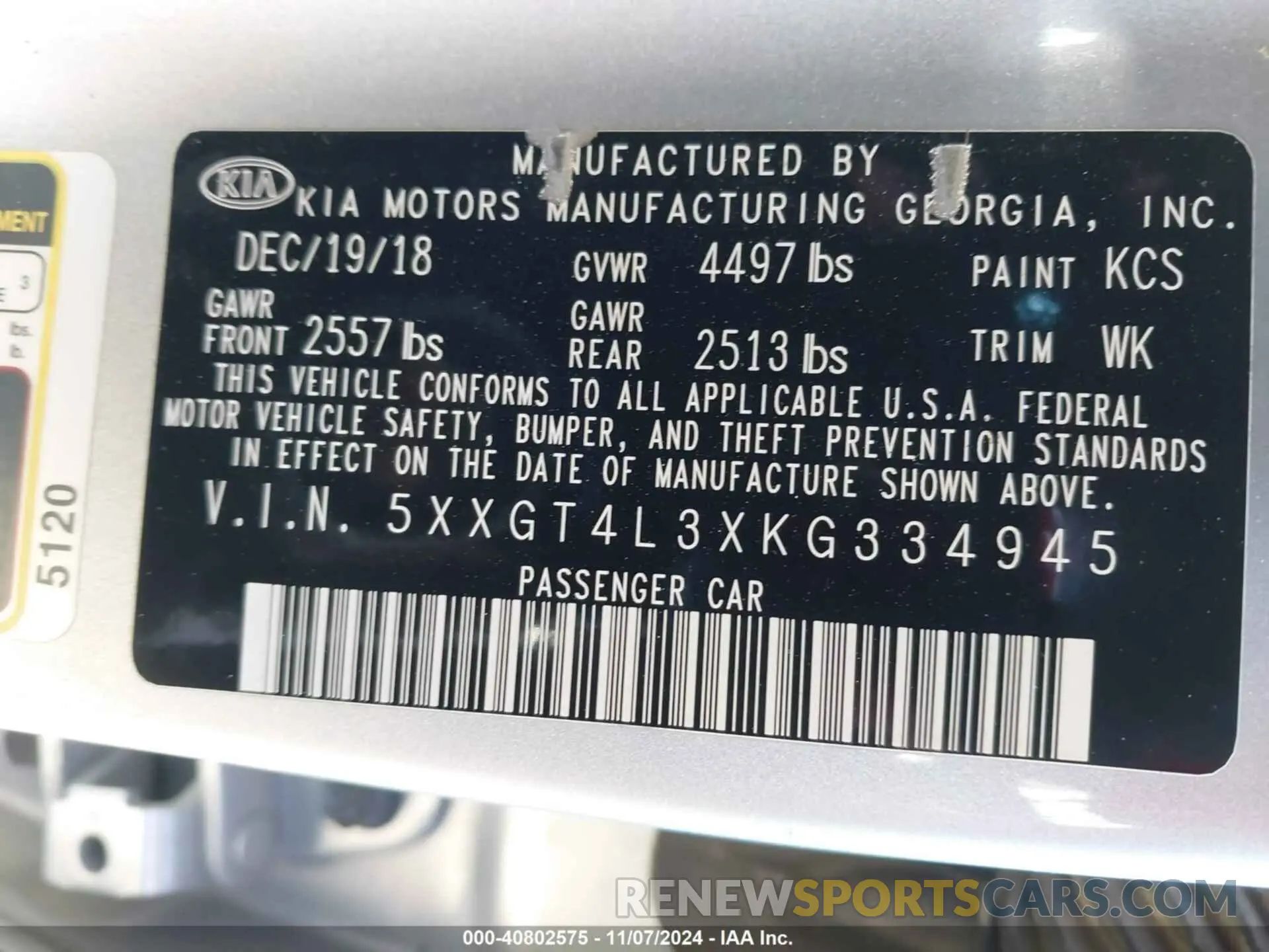 9 Photograph of a damaged car 5XXGT4L3XKG334945 KIA OPTIMA 2019