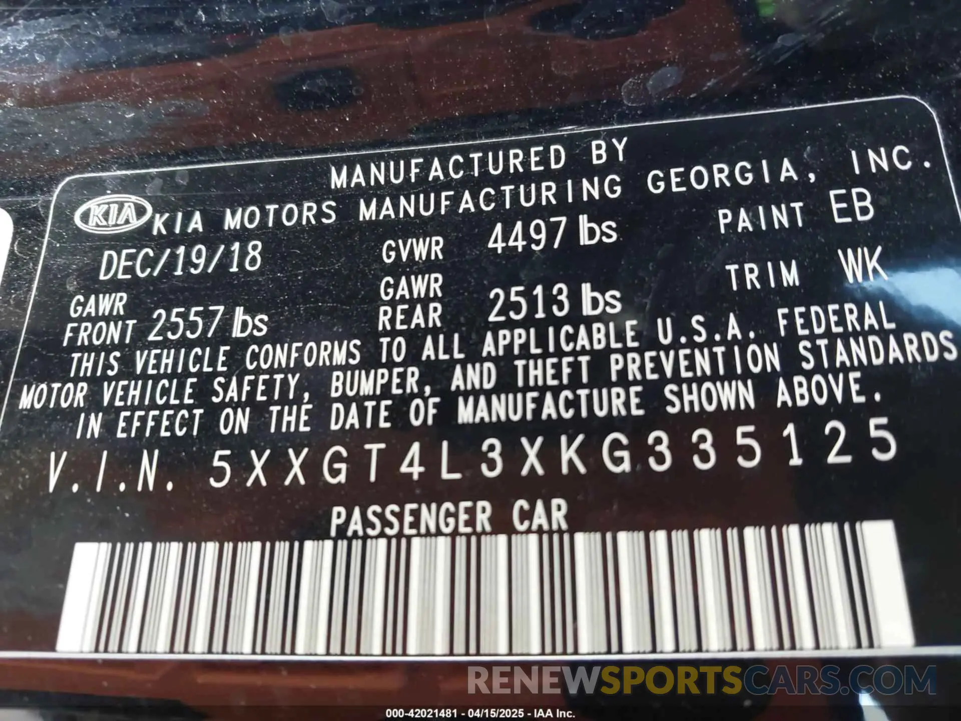 9 Photograph of a damaged car 5XXGT4L3XKG335125 KIA OPTIMA 2019
