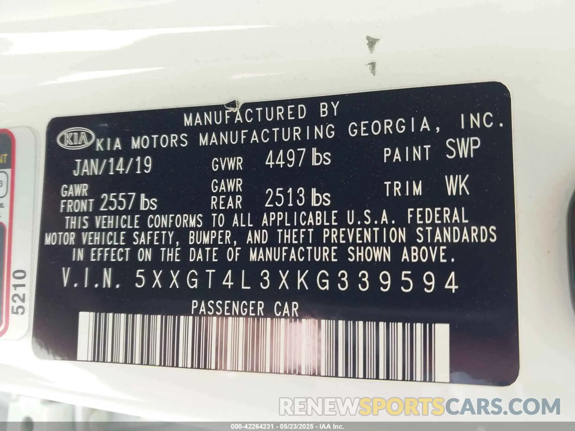 9 Photograph of a damaged car 5XXGT4L3XKG339594 KIA OPTIMA 2019
