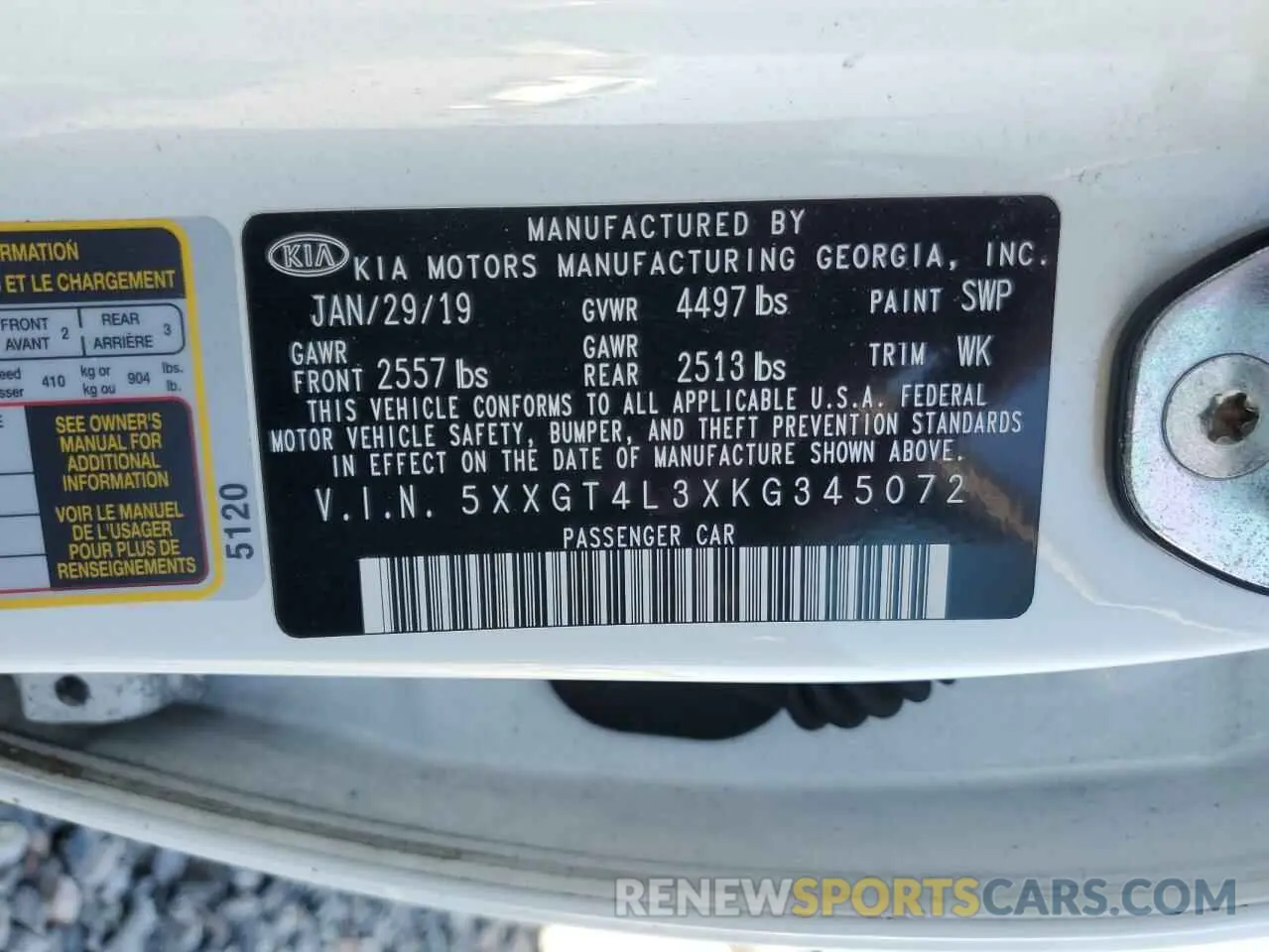 12 Photograph of a damaged car 5XXGT4L3XKG345072 KIA OPTIMA 2019