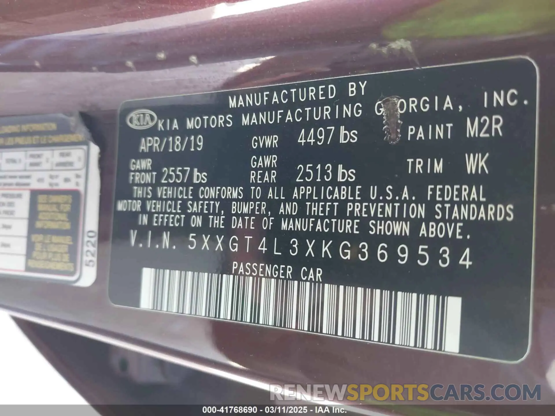 9 Photograph of a damaged car 5XXGT4L3XKG369534 KIA OPTIMA 2019