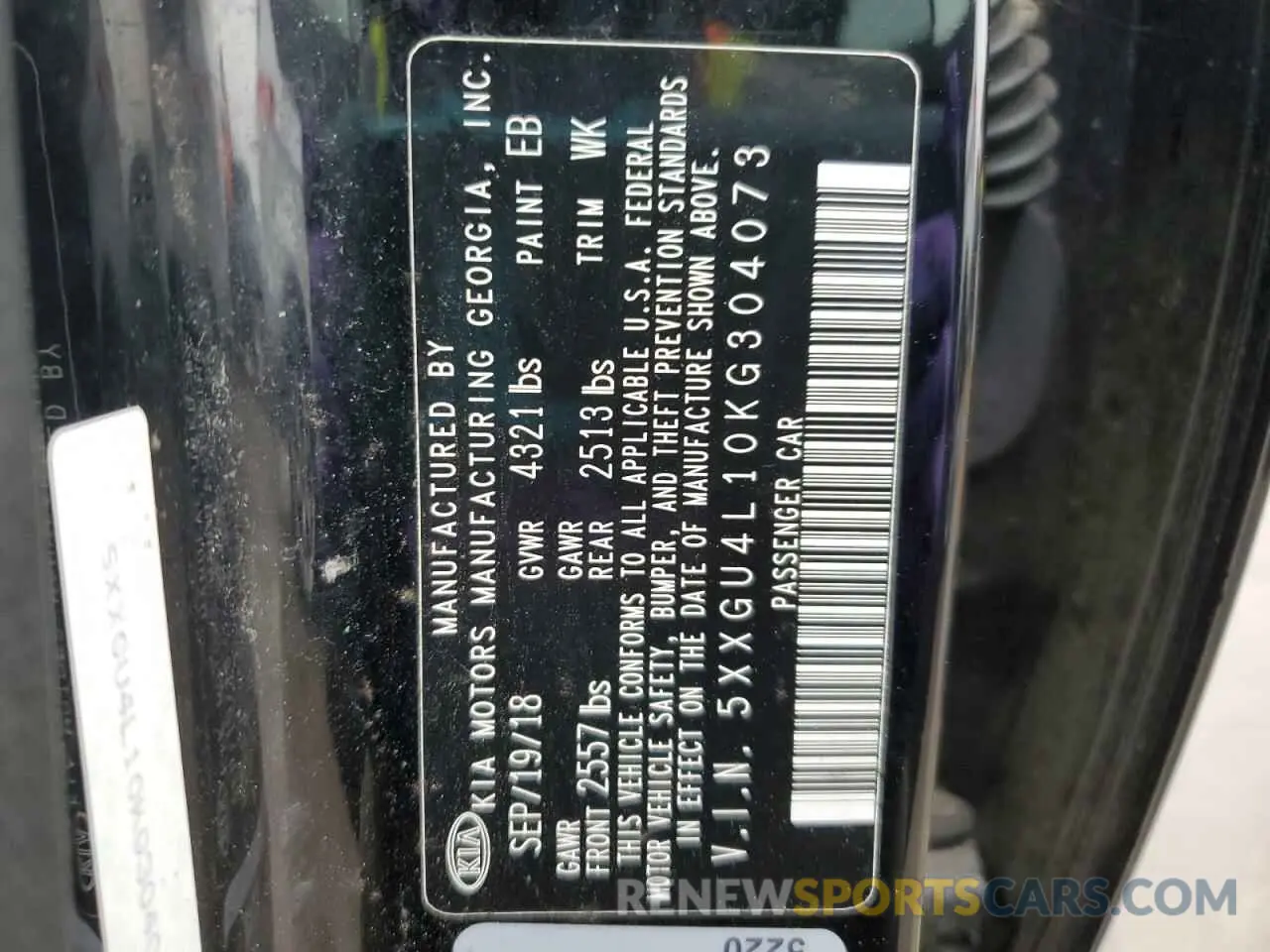 12 Photograph of a damaged car 5XXGU4L10KG304073 KIA OPTIMA 2019