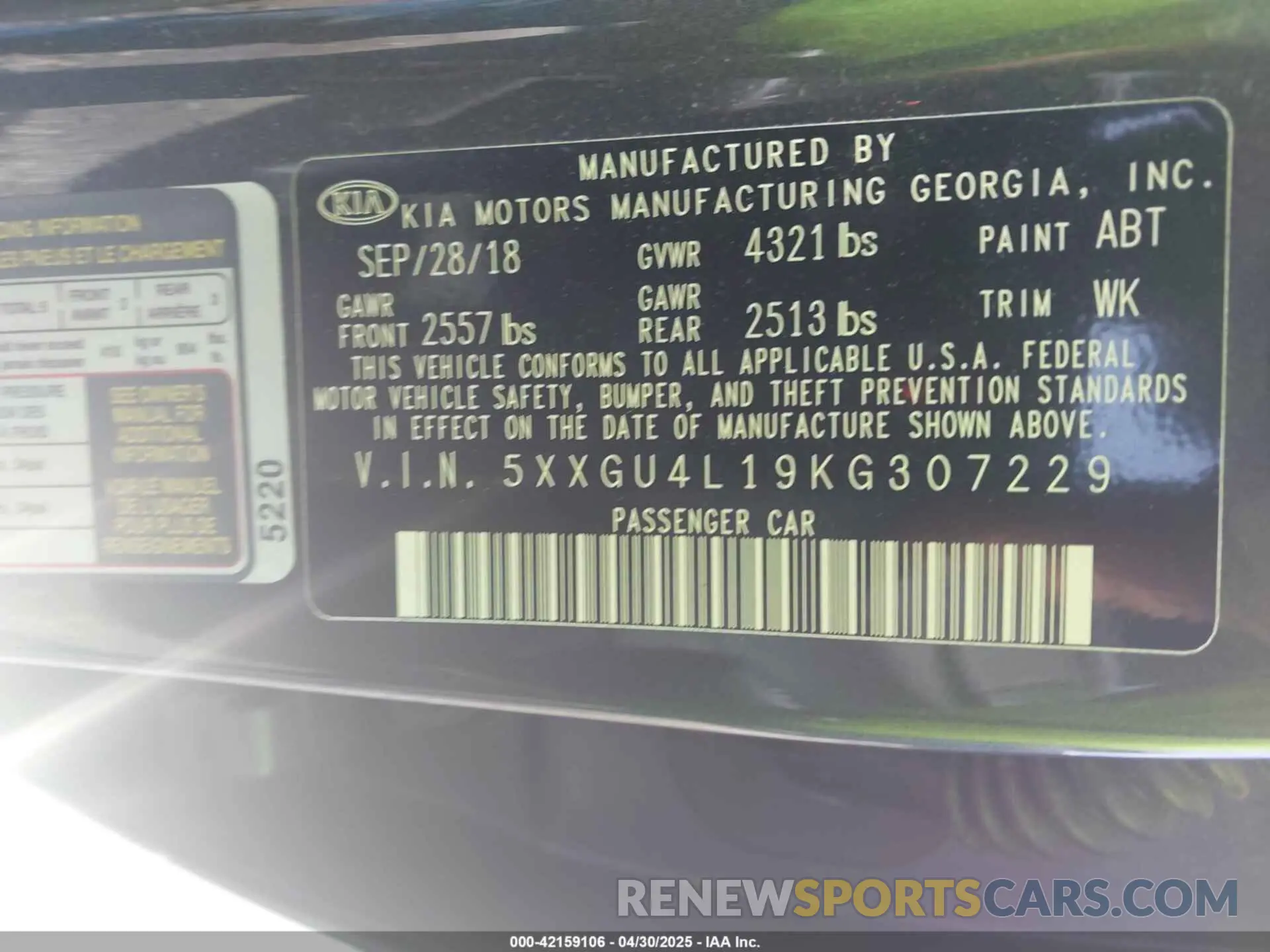 9 Photograph of a damaged car 5XXGU4L19KG307229 KIA OPTIMA 2019