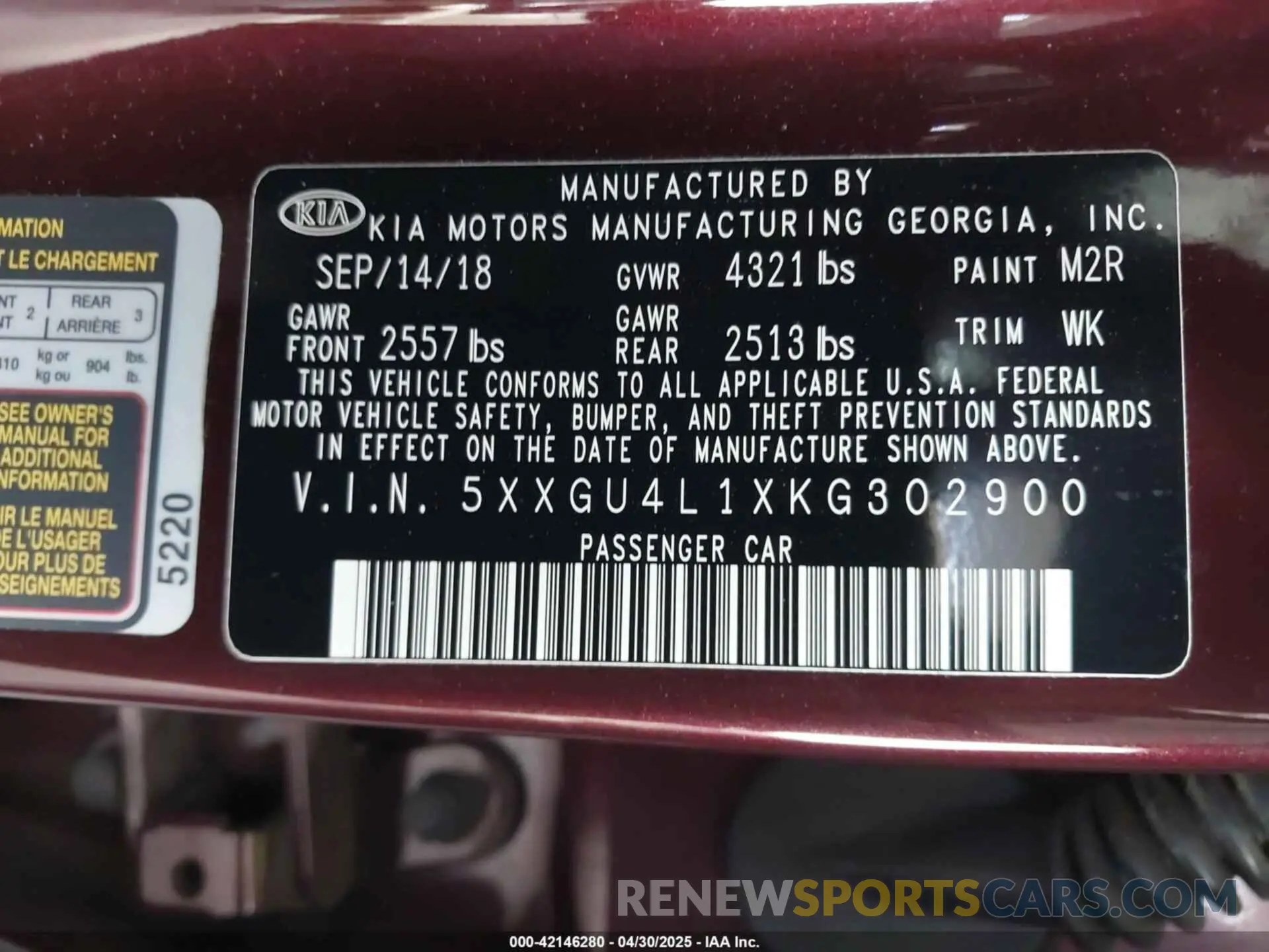 9 Photograph of a damaged car 5XXGU4L1XKG302900 KIA OPTIMA 2019