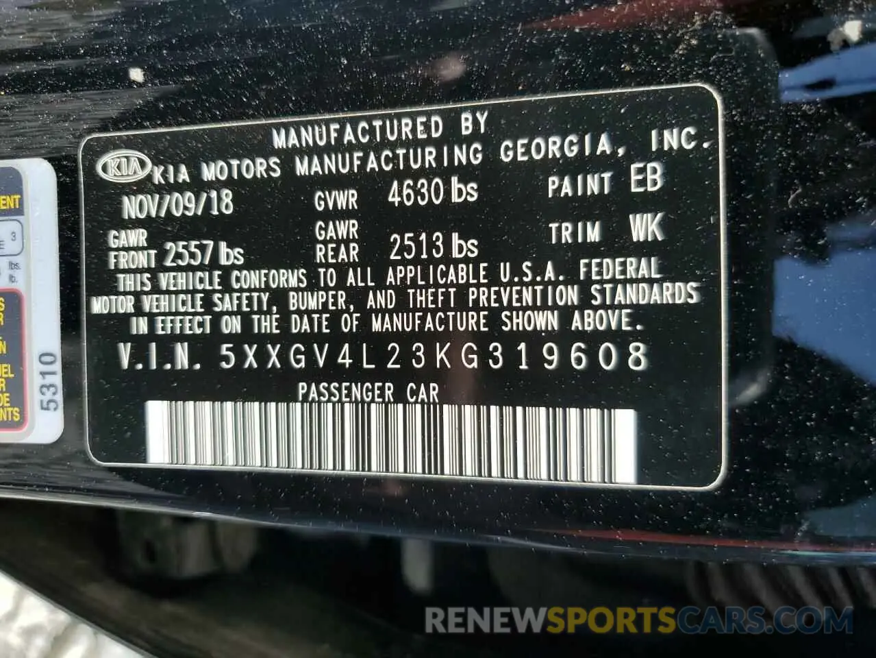 12 Photograph of a damaged car 5XXGV4L23KG319608 KIA OPTIMA 2019