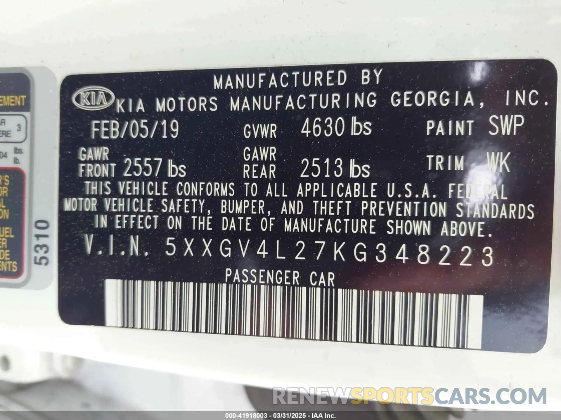 9 Photograph of a damaged car 5XXGV4L27KG348223 KIA OPTIMA 2019