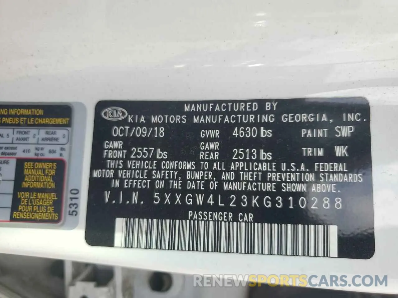 14 Photograph of a damaged car 5XXGW4L23KG310288 KIA OPTIMA 2019