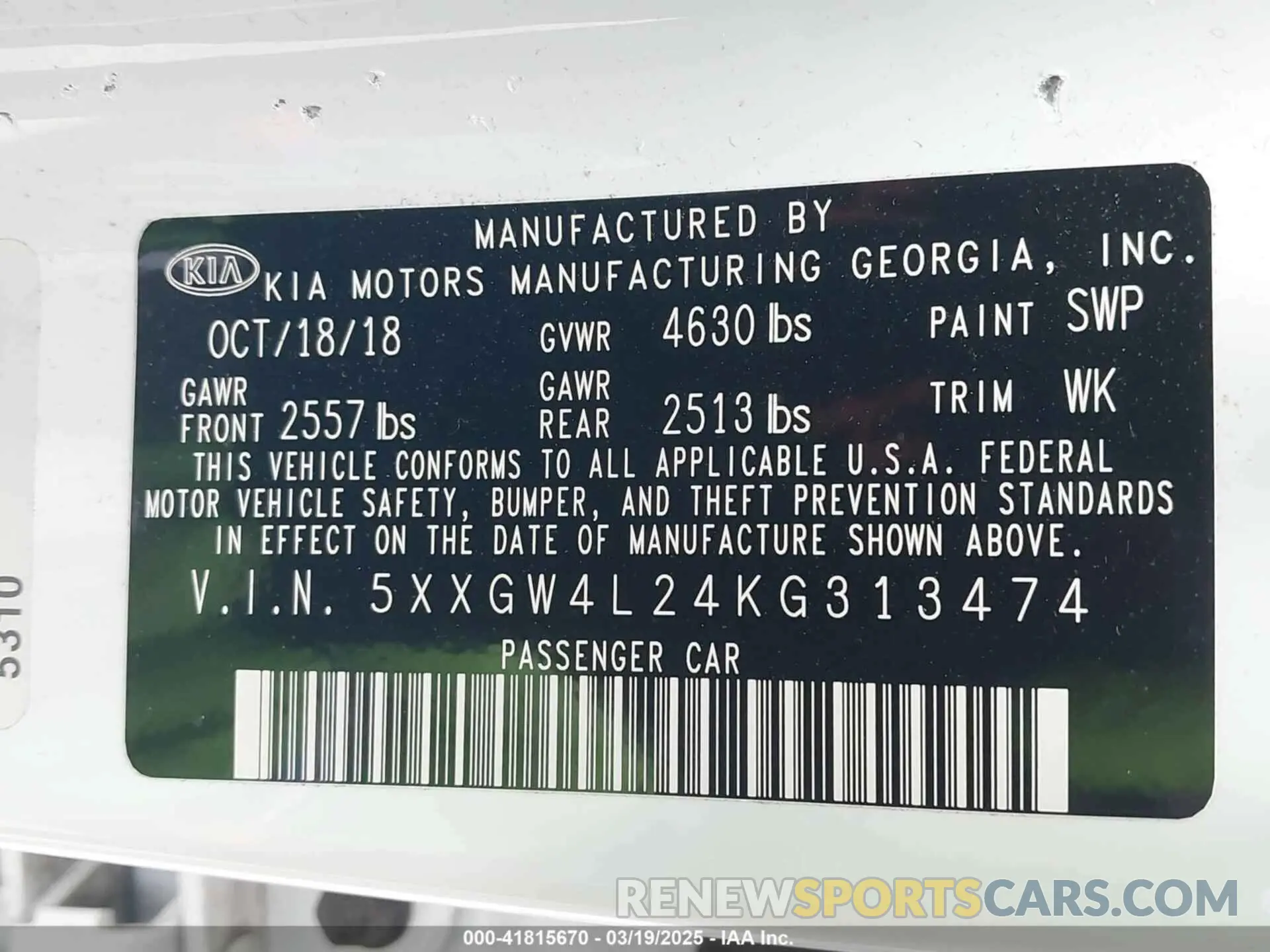 9 Photograph of a damaged car 5XXGW4L24KG313474 KIA OPTIMA 2019