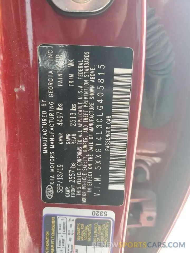 12 Photograph of a damaged car 5XXGT4L30LG405815 KIA OPTIMA 2020