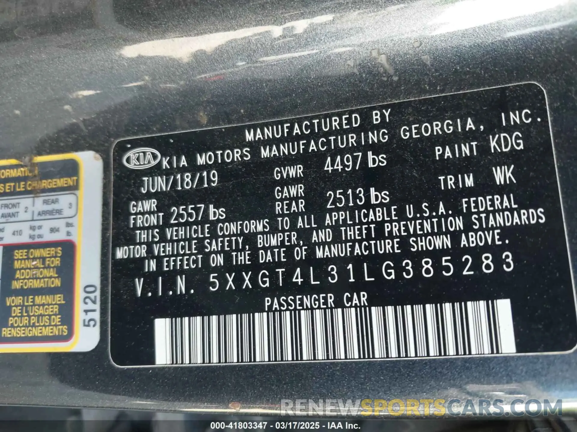 9 Photograph of a damaged car 5XXGT4L31LG385283 KIA OPTIMA 2020