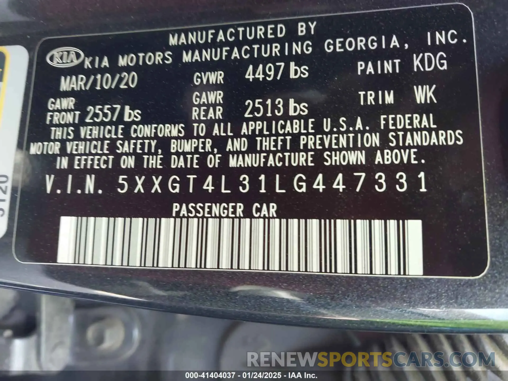 9 Photograph of a damaged car 5XXGT4L31LG447331 KIA OPTIMA 2020