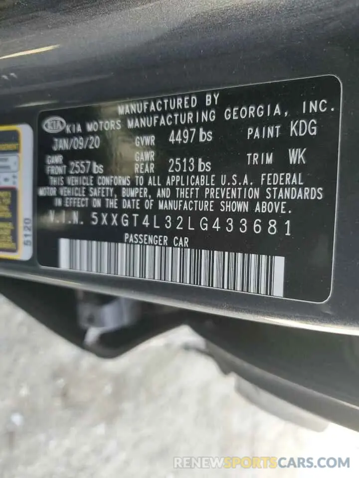 12 Photograph of a damaged car 5XXGT4L32LG433681 KIA OPTIMA 2020