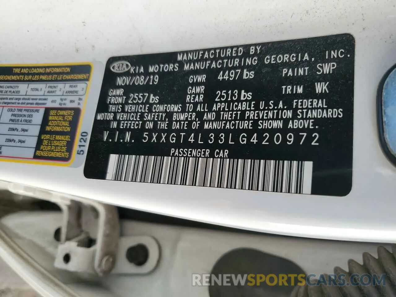 12 Photograph of a damaged car 5XXGT4L33LG420972 KIA OPTIMA 2020