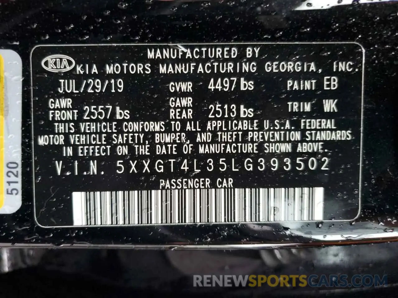 14 Photograph of a damaged car 5XXGT4L35LG393502 KIA OPTIMA 2020