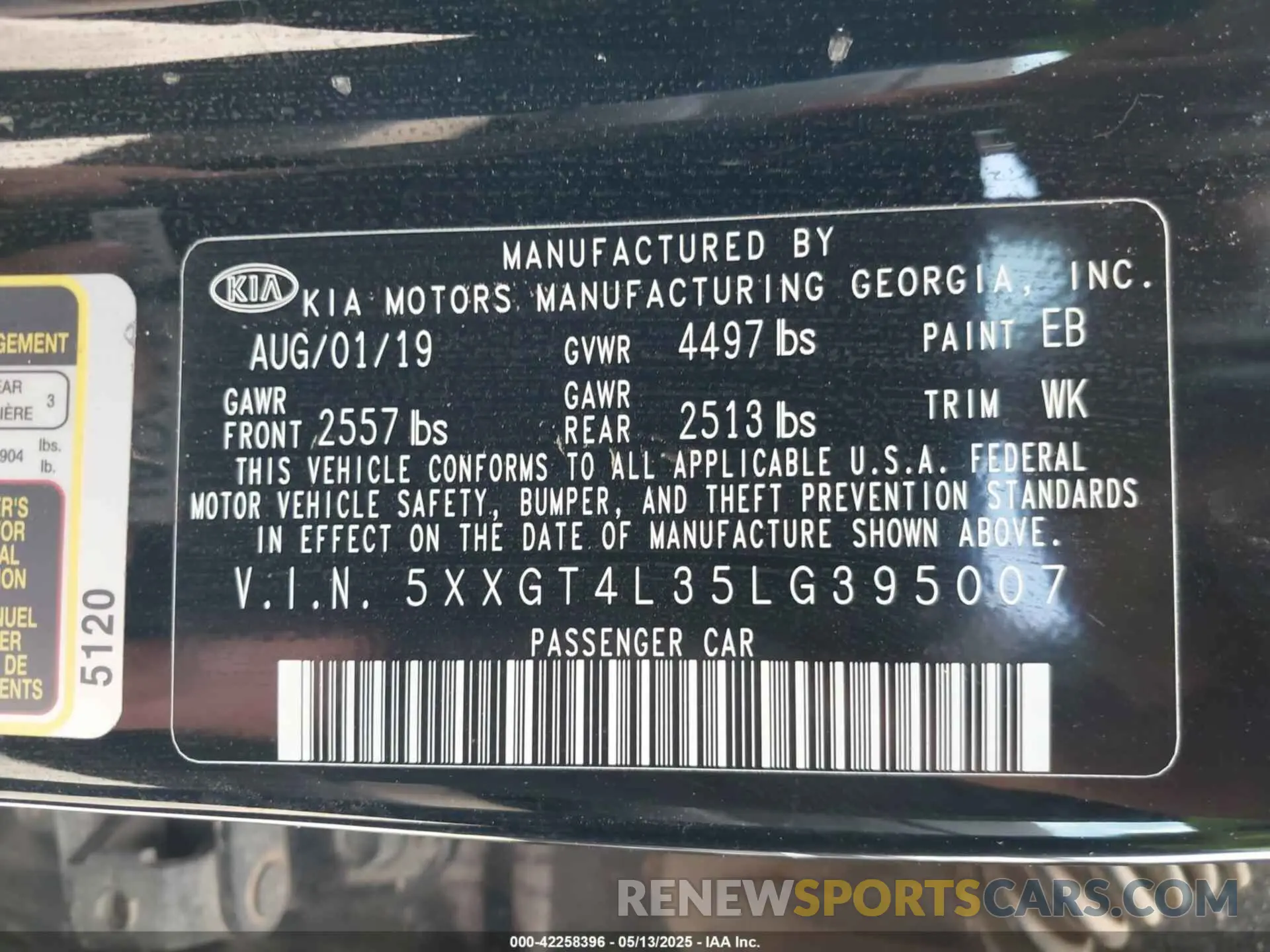 9 Photograph of a damaged car 5XXGT4L35LG395007 KIA OPTIMA 2020