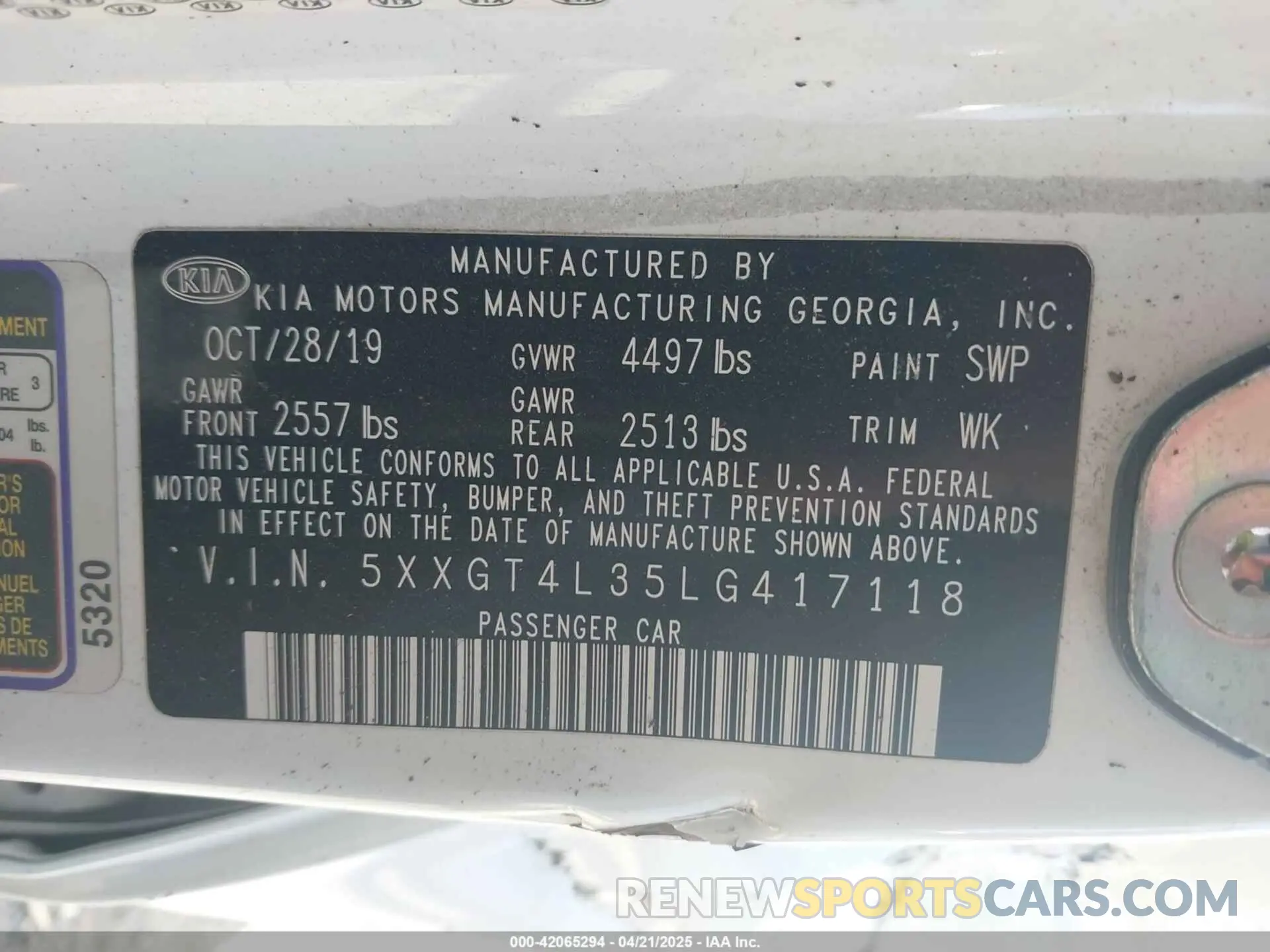 9 Photograph of a damaged car 5XXGT4L35LG417118 KIA OPTIMA 2020