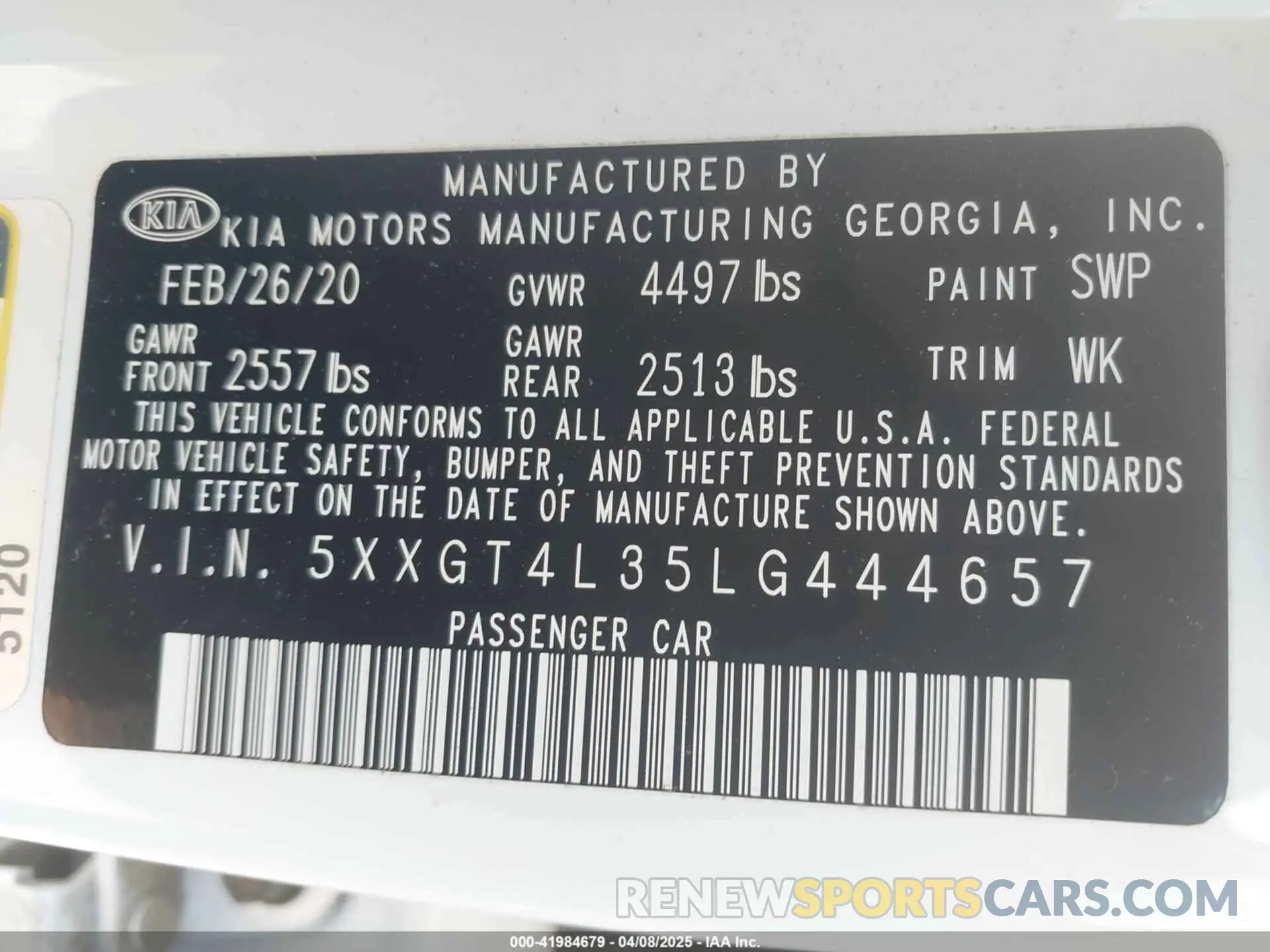 9 Photograph of a damaged car 5XXGT4L35LG444657 KIA OPTIMA 2020