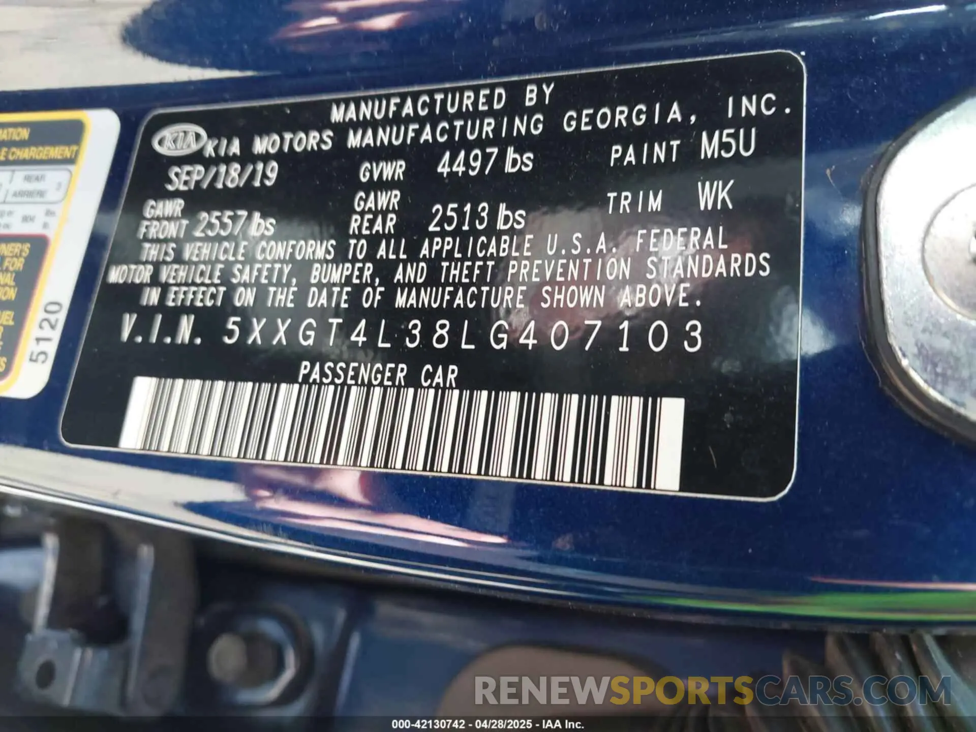 9 Photograph of a damaged car 5XXGT4L38LG407103 KIA OPTIMA 2020
