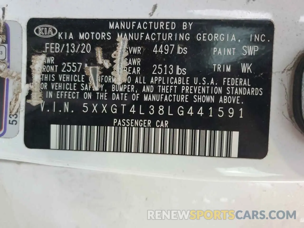 12 Photograph of a damaged car 5XXGT4L38LG441591 KIA OPTIMA 2020