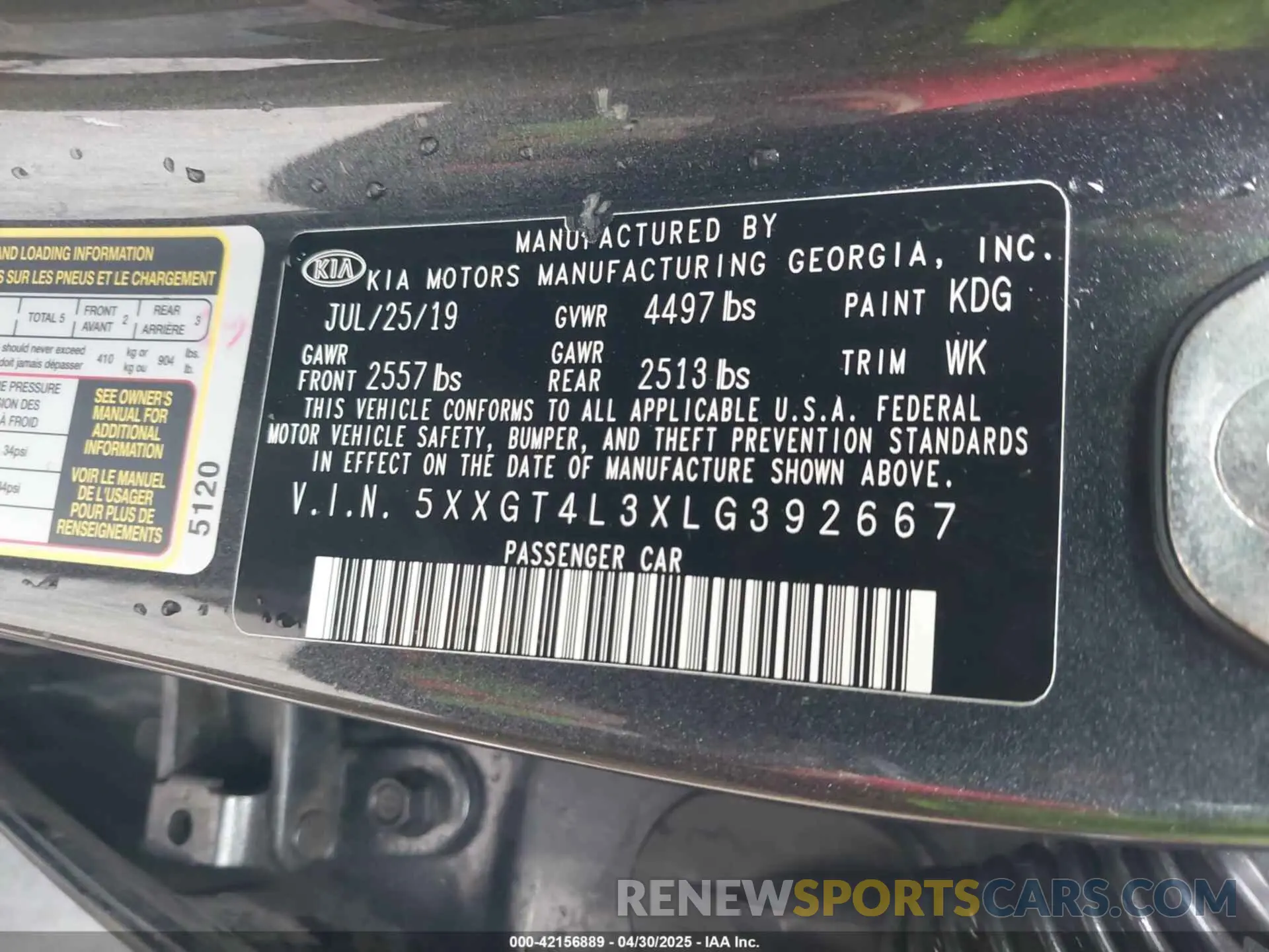9 Photograph of a damaged car 5XXGT4L3XLG392667 KIA OPTIMA 2020
