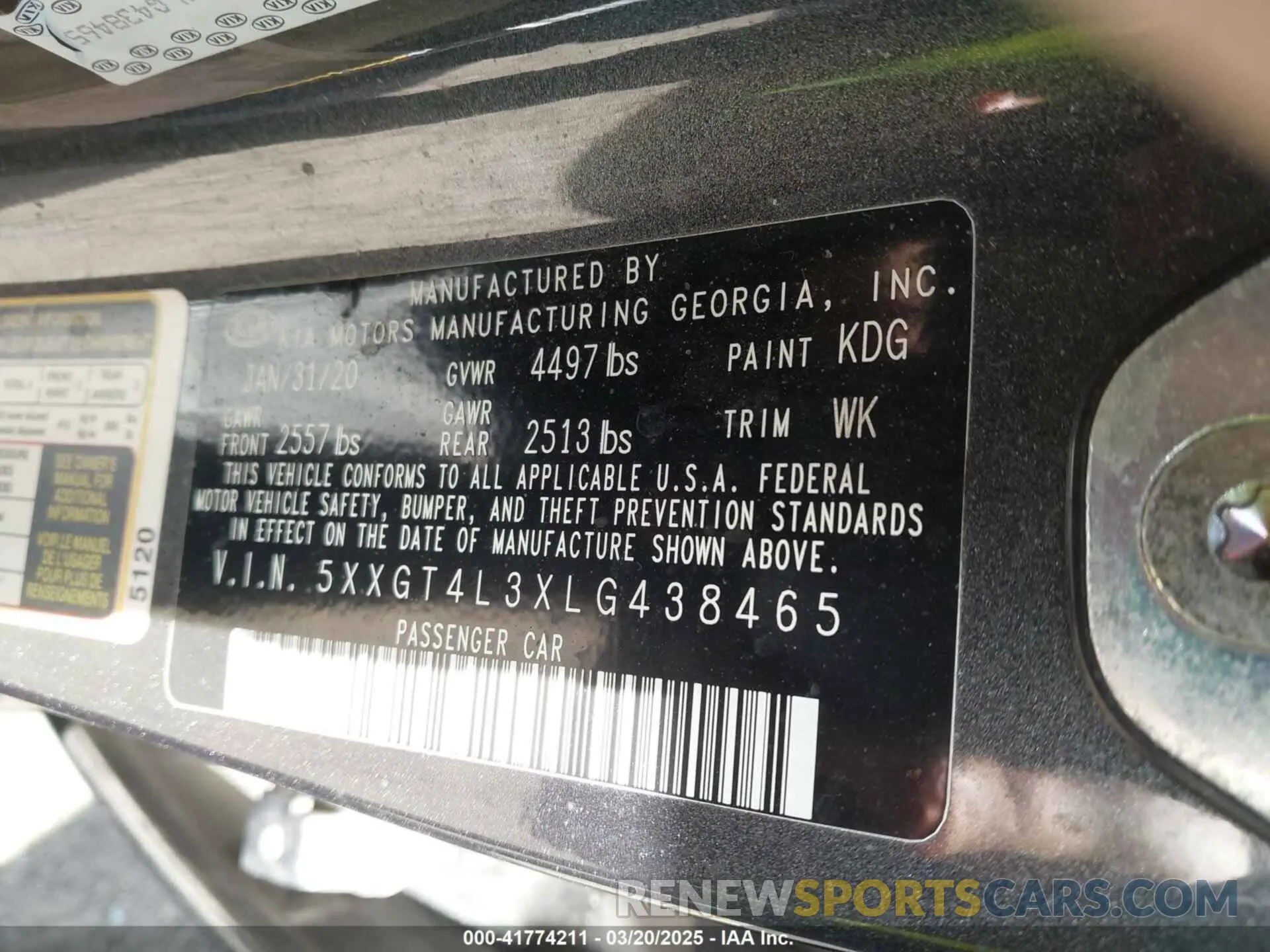 9 Photograph of a damaged car 5XXGT4L3XLG438465 KIA OPTIMA 2020