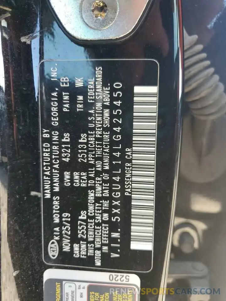 13 Photograph of a damaged car 5XXGU4L14LG425450 KIA OPTIMA 2020