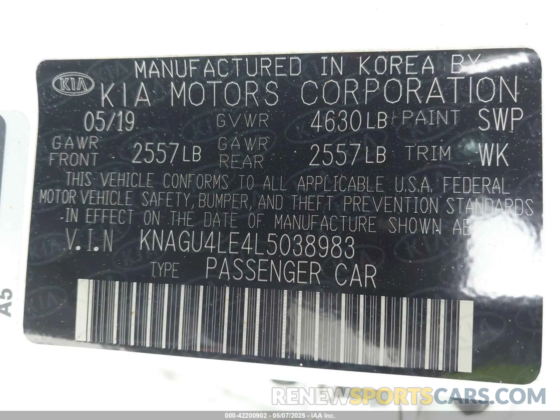9 Photograph of a damaged car KNAGU4LE4L5038983 KIA OPTIMA HYBRID 2020