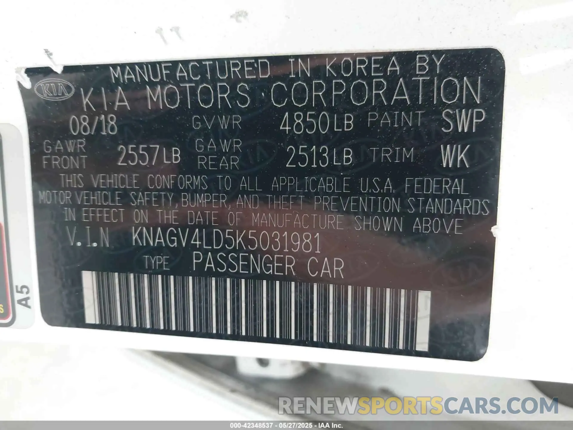 9 Photograph of a damaged car KNAGV4LD5K5031981 KIA OPTIMA PLUG-IN HYBRID 2019