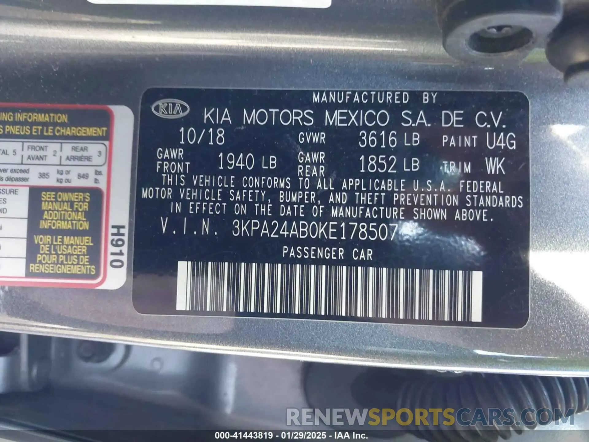 9 Photograph of a damaged car 3KPA24AB0KE178507 KIA RIO 2019