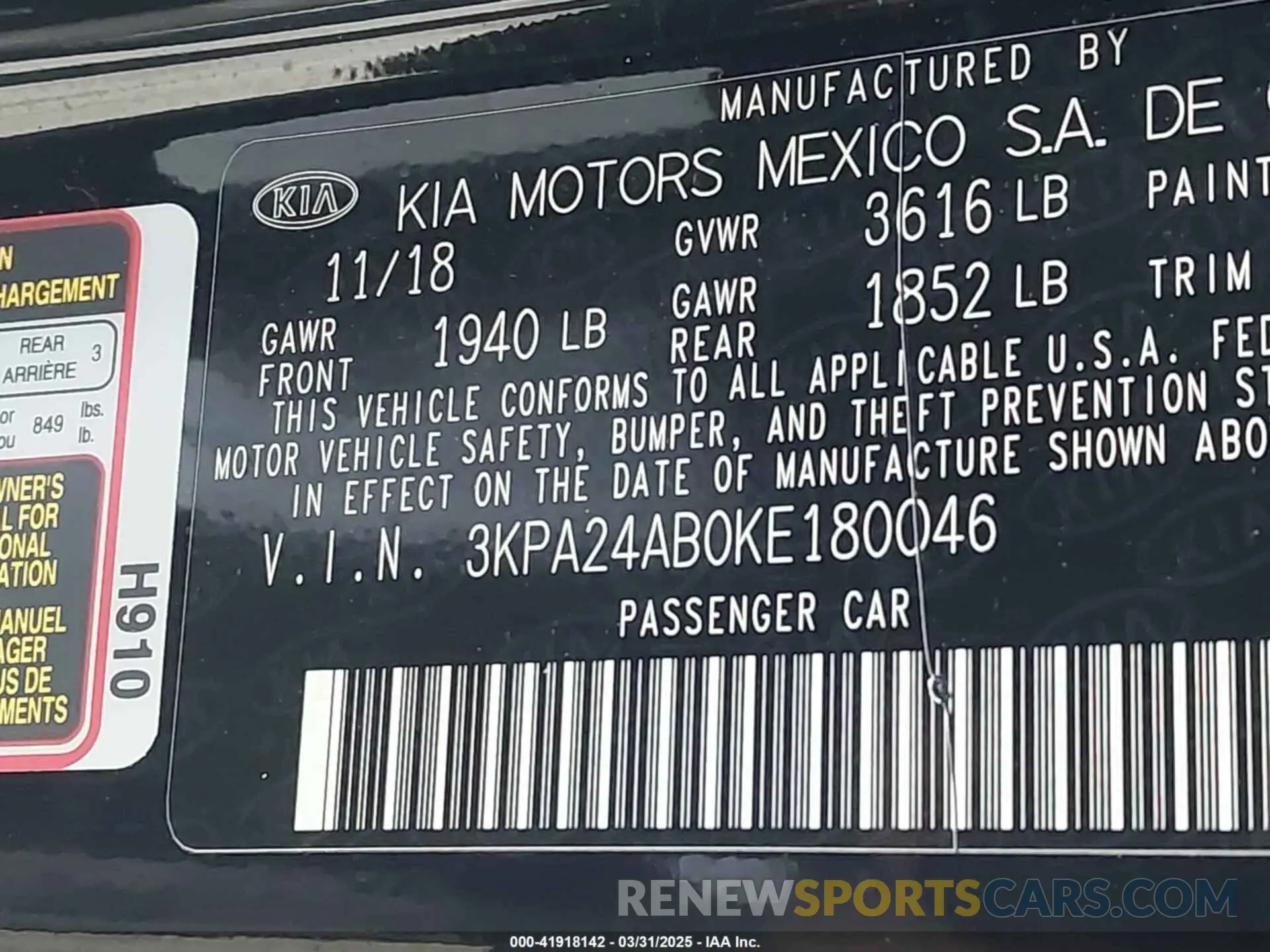 9 Photograph of a damaged car 3KPA24AB0KE180046 KIA RIO 2019