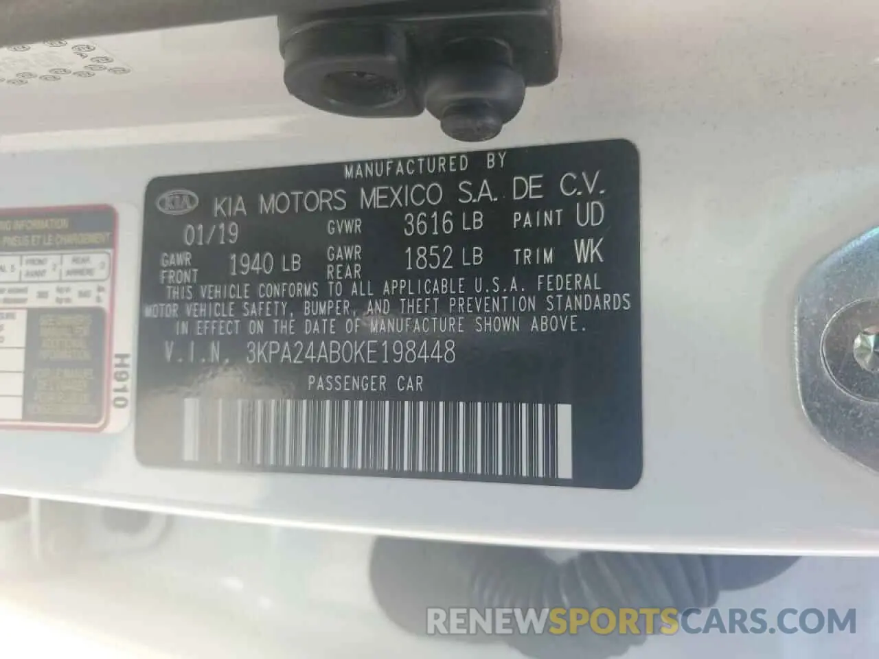 12 Photograph of a damaged car 3KPA24AB0KE198448 KIA RIO 2019