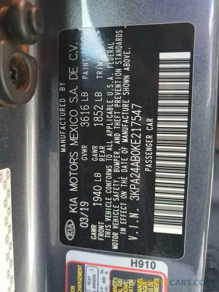 12 Photograph of a damaged car 3KPA24AB0KE217547 KIA RIO 2019